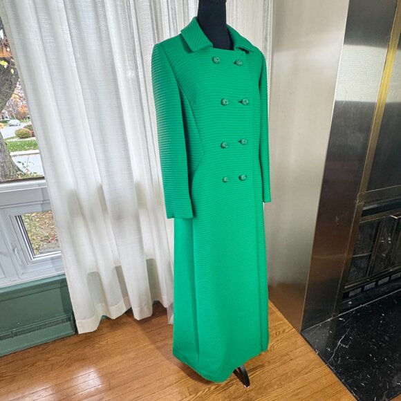 Vintage 60s fall coat, Kelly green ribbed textured, maxi length, size 6/8 (S/M) - Picture 6 of 16